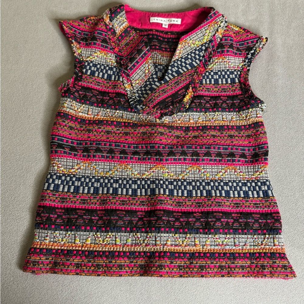 Trina Turk Cap-Sleeve Tweed Box Top Size S women’s